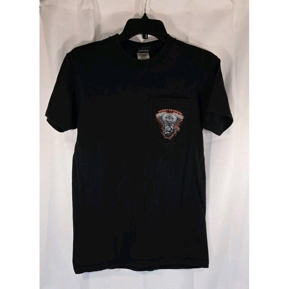 Harley Davidson Short Sleeve Black Tee Shirt‎ Twin V Dallas Texas  Size Small